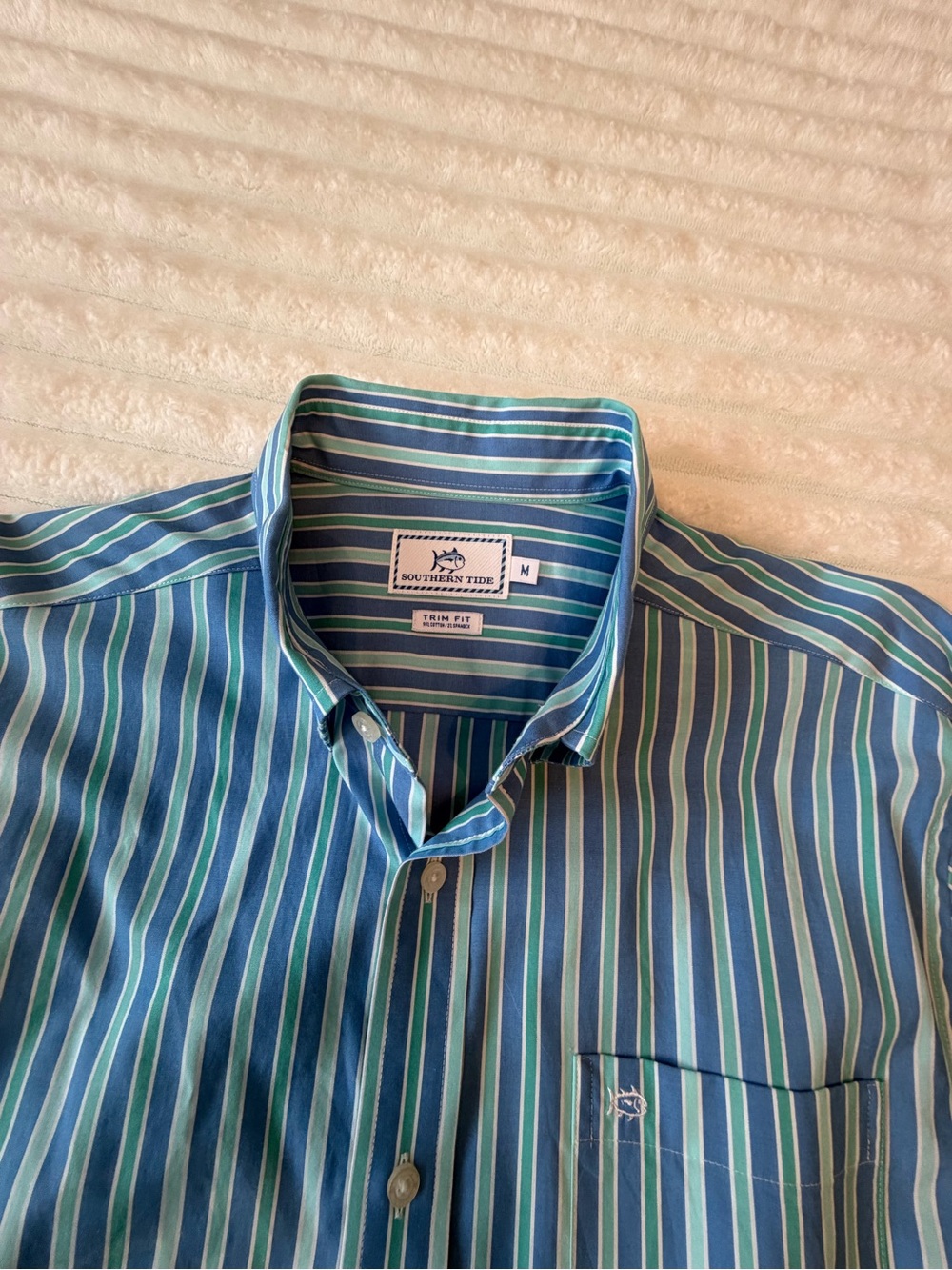 Southern Tide Men's Blue & Green Striped Button-Up Shirt